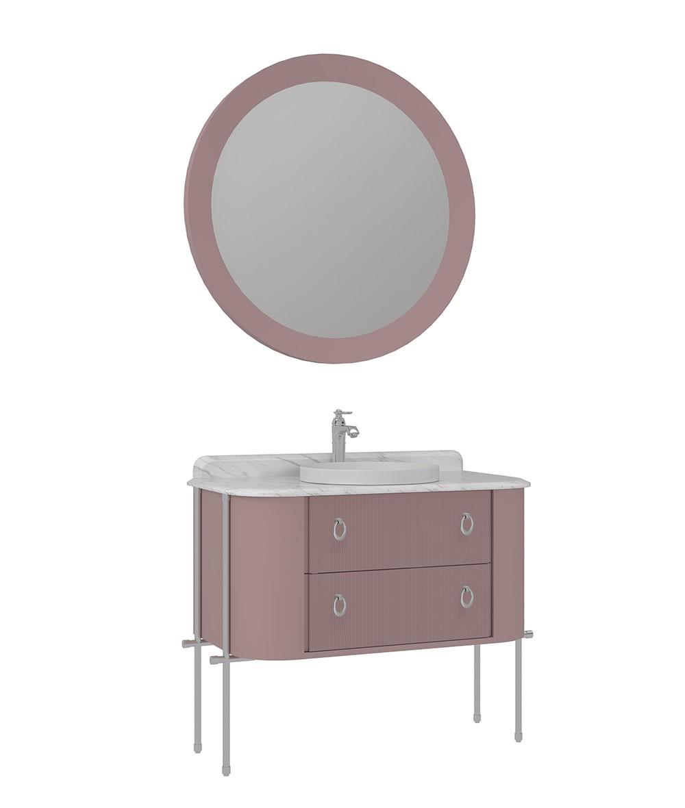 Orka Felice 107cm Banyo Dolabı Set (Krom Detay) Metal Ayaklı Mat Pudra