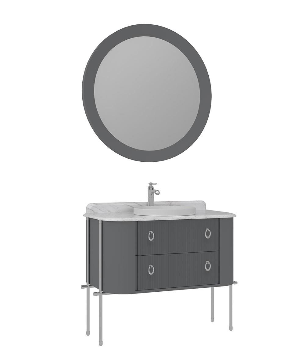 Orka Felice 107cm Banyo Dolabı Set (Krom Detay) Metal Ayaklı Mat Gri