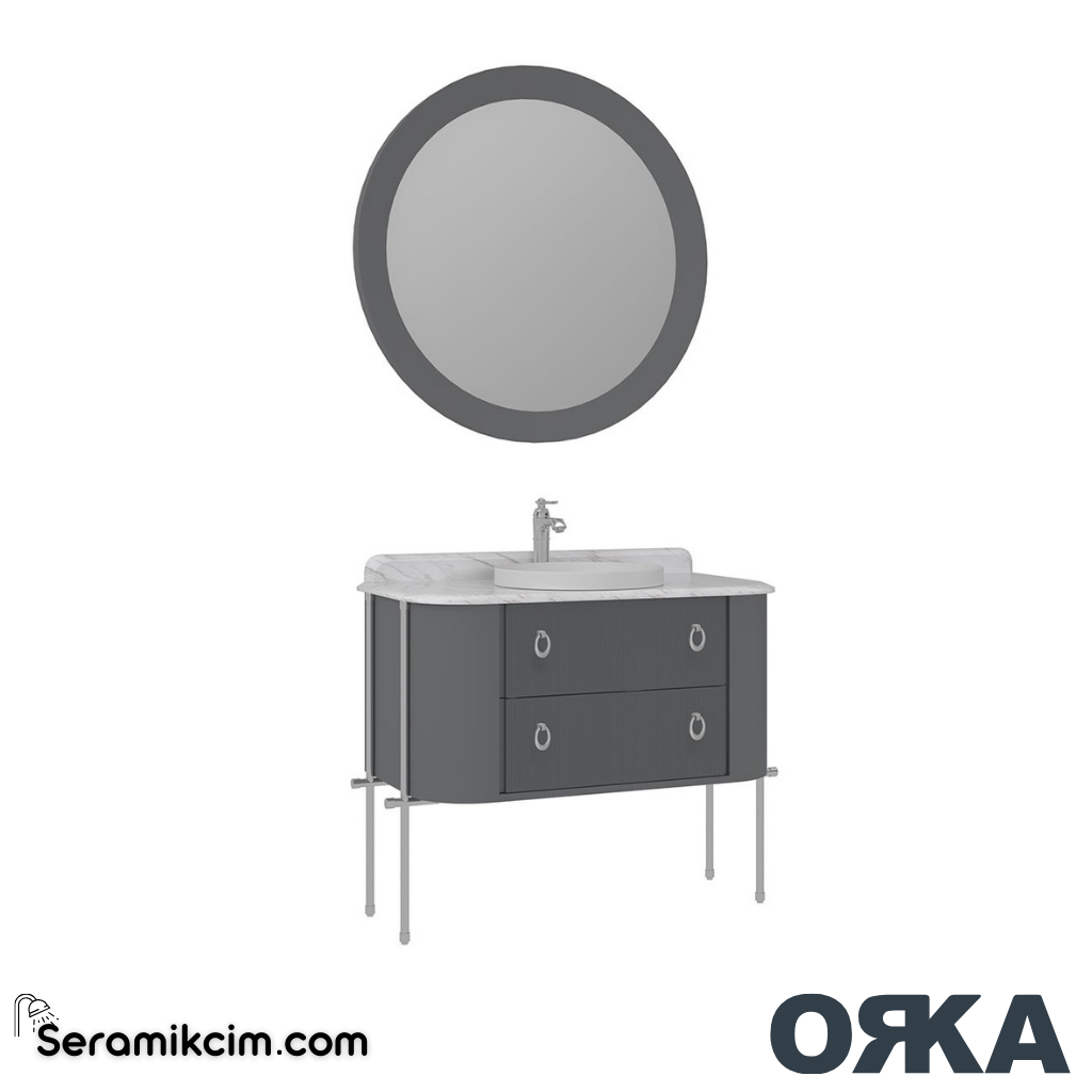Orka Felice 107cm Banyo Dolabı Set Krom Metal Ayaklı Mat Gri - ORK077.107.03.TKM