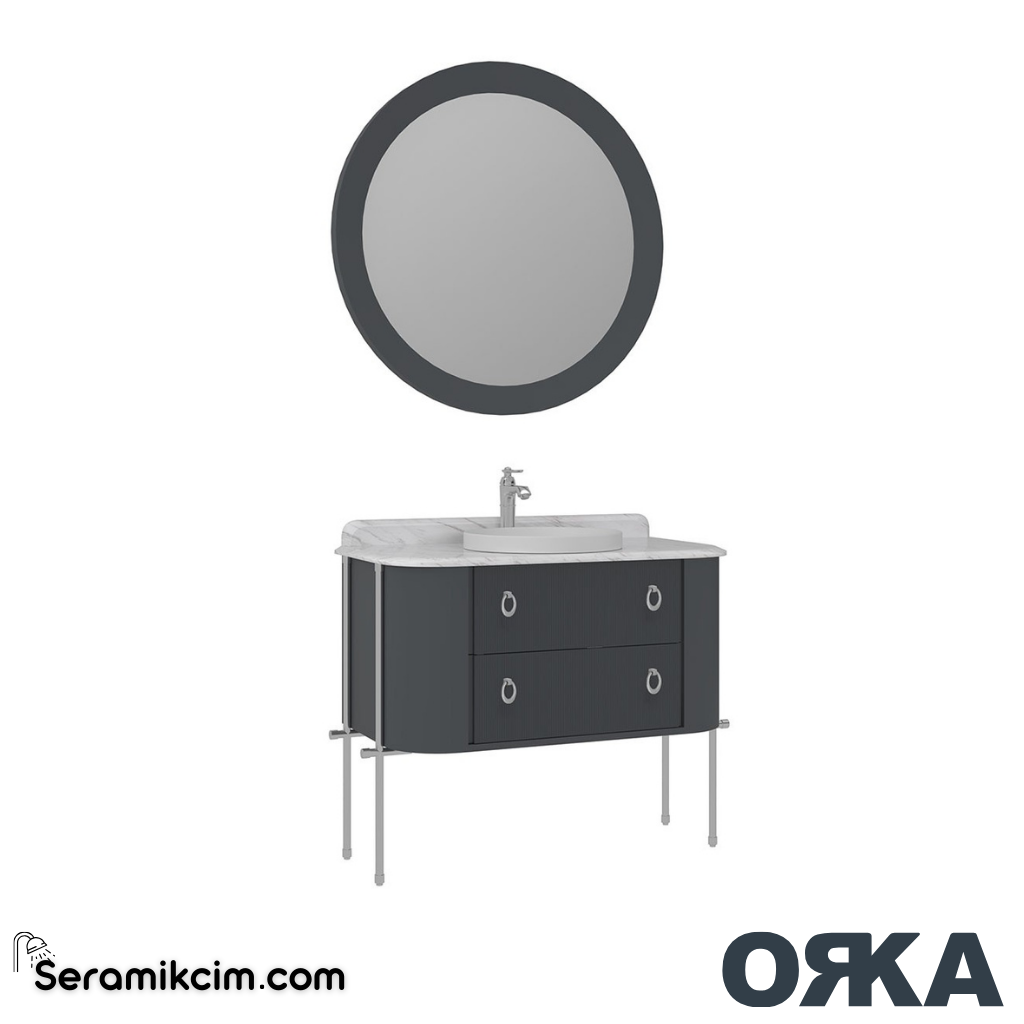 Orka Felice 107cm Banyo Dolabı Set Krom Metal Ayaklı Mat Antrasit - ORK077.107.01.TKM