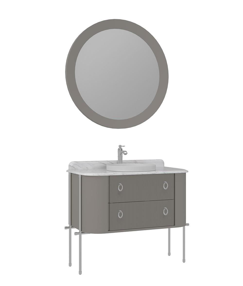 Orka Felice 107cm Banyo Dolabı Set (Krom Detay) Metal Ayaklı Mat Vizon