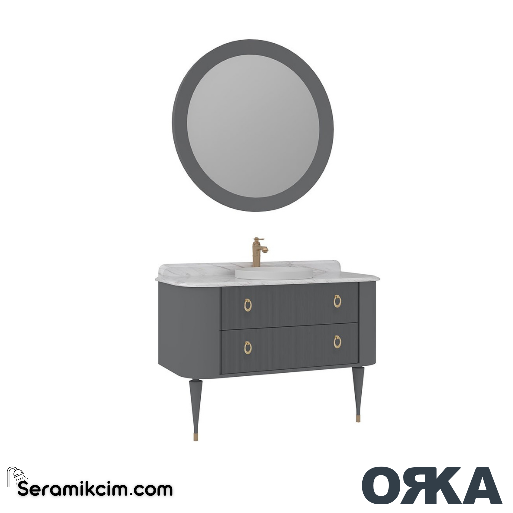 Orka Felice 120cm Banyo Dolabı Set Altın Ahşap Ayaklı Mat Antrasit - ORK070.120.01.TKM