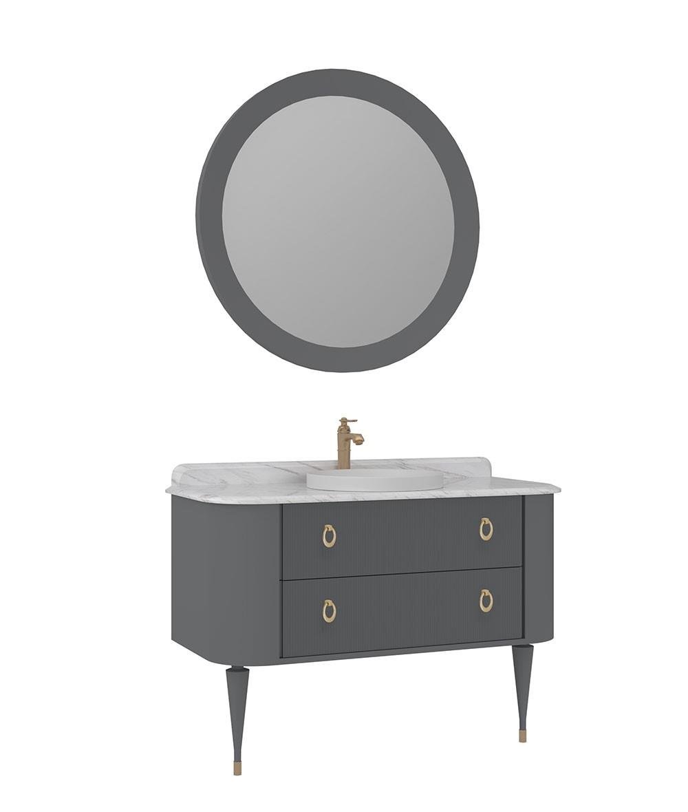 Orka Felice 120cm Banyo Dolabı Set (Altın Detay) Ahşap Ayaklı Mat Antrasit