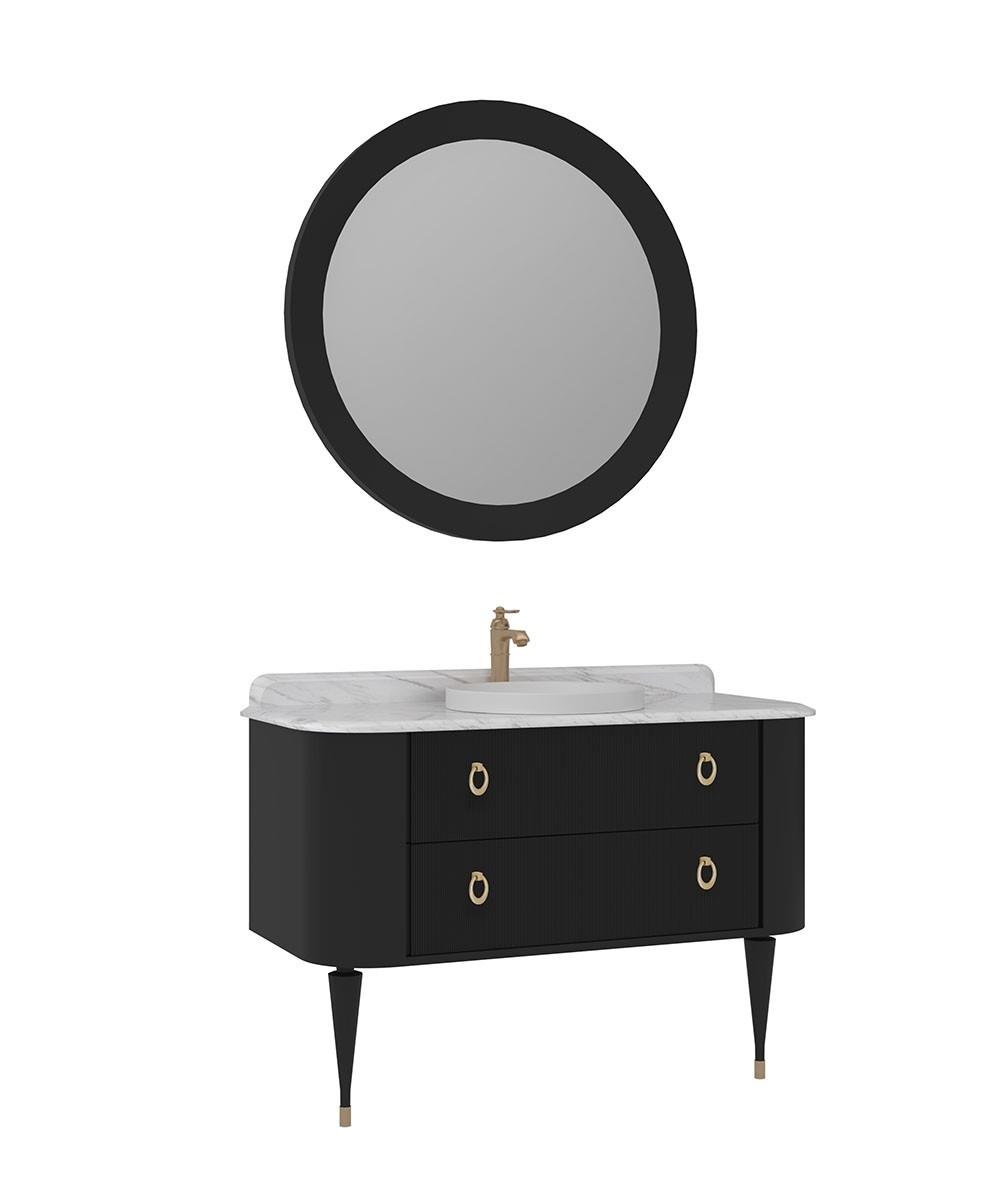 Orka Felice 120cm Banyo Dolabı Set (Krom Detay) Ahşap Ayaklı Mat Siyah