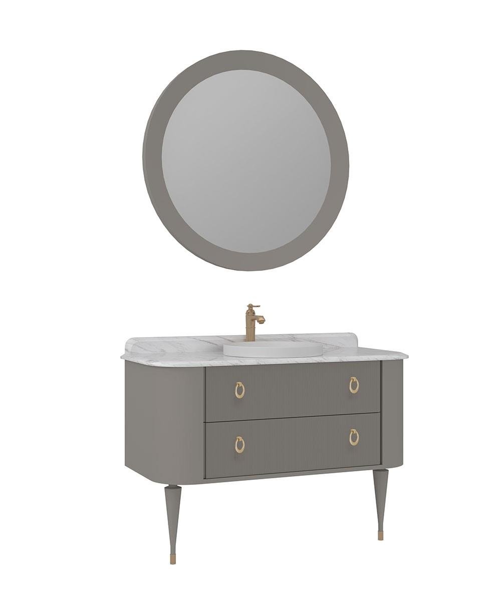 Orka Felice 120cm Banyo Dolabı Set (Krom Detay) Ahşap Ayaklı Mat Vizon