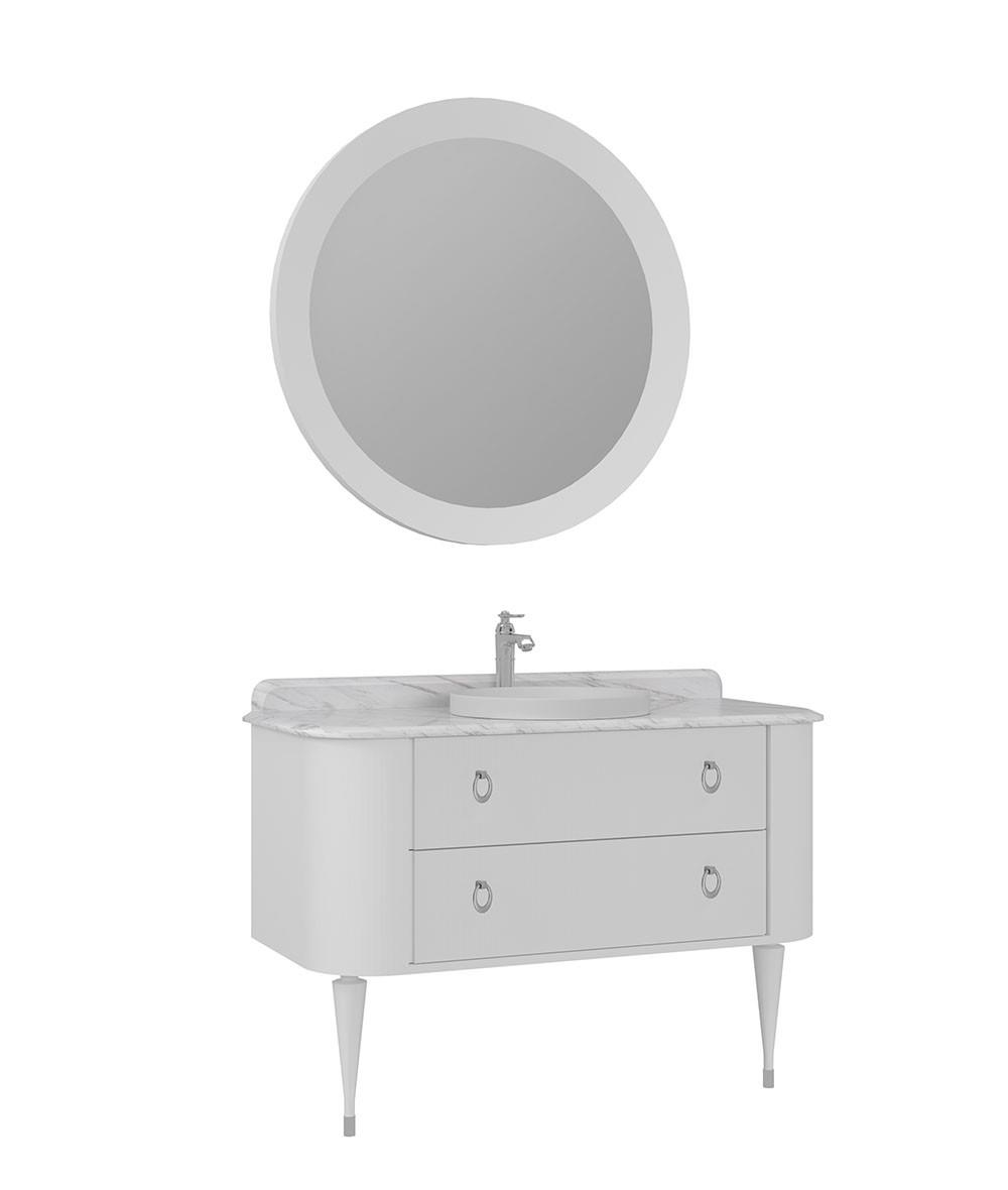 Orka Felice 120cm Banyo Dolabı Set (Krom Detay) Ahşap Ayaklı Mat Beyaz