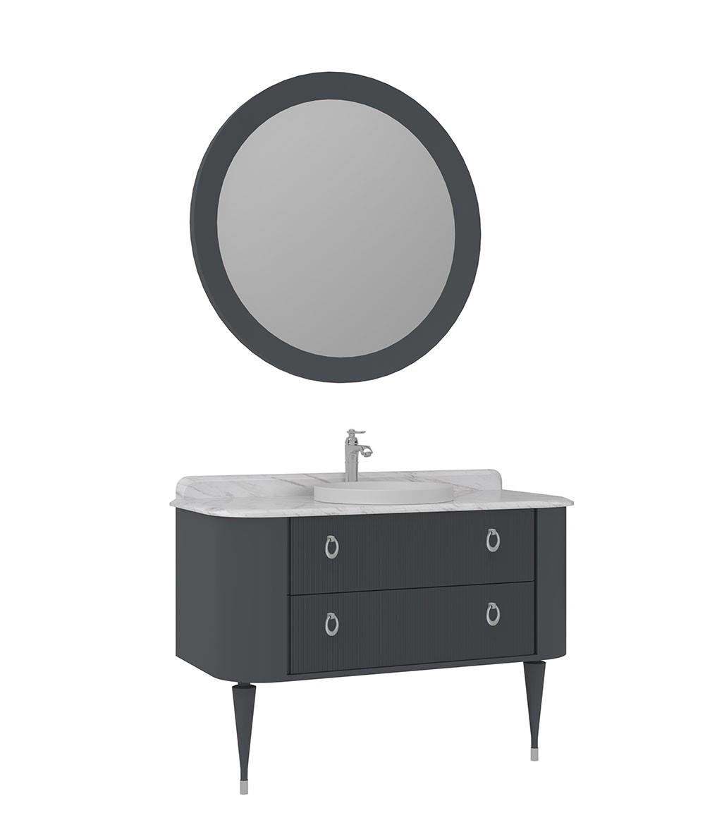 Orka Felice 120cm Banyo Dolabı Set (Krom Detay) Ahşap Ayaklı Mat Antrasit