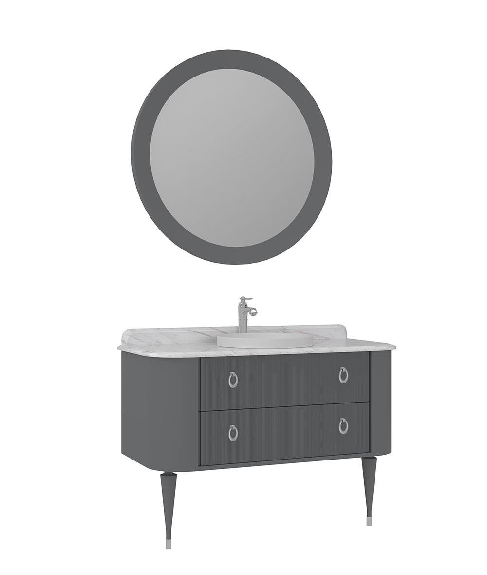 Orka Felice 120cm Banyo Dolabı Set (Krom Detay) Ahşap Ayaklı Mat Gri