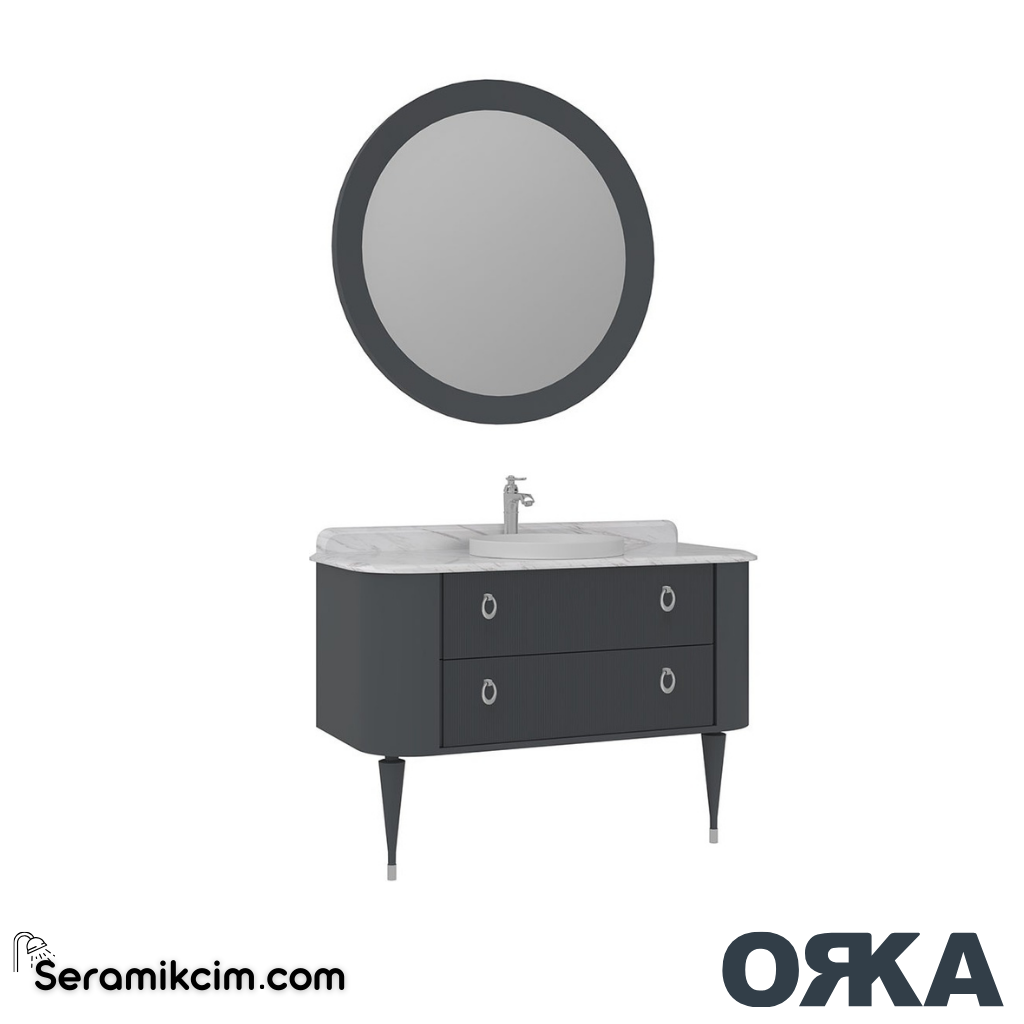 Orka Felice 120cm Banyo Dolabı Set Krom Ahşap Ayaklı Mat Antrasit - ORK078.120.01.TKM