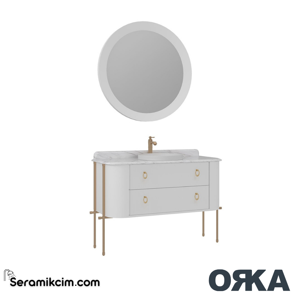 Orka Felice 127cm Banyo Dolabı Set Altın Metal Ayaklı Mat Beyaz - ORK07.127.02.TKM