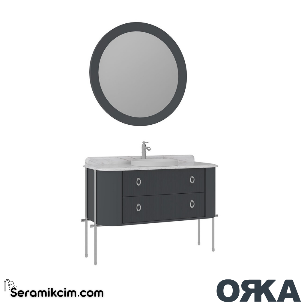 Orka Felice 127cm Banyo Dolabı Set Krom Metal Ayaklı Mat Antrasit - ORK077.127.01.TKM