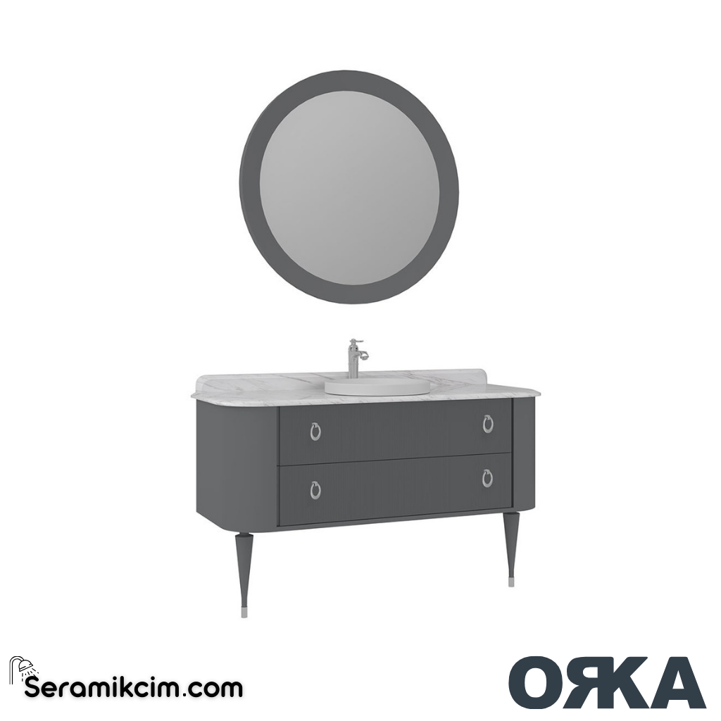Orka Felice 140cm Banyo Dolabı Set Krom Ahşap Ayaklı Mat Gri - ORK078.140.03.TKM