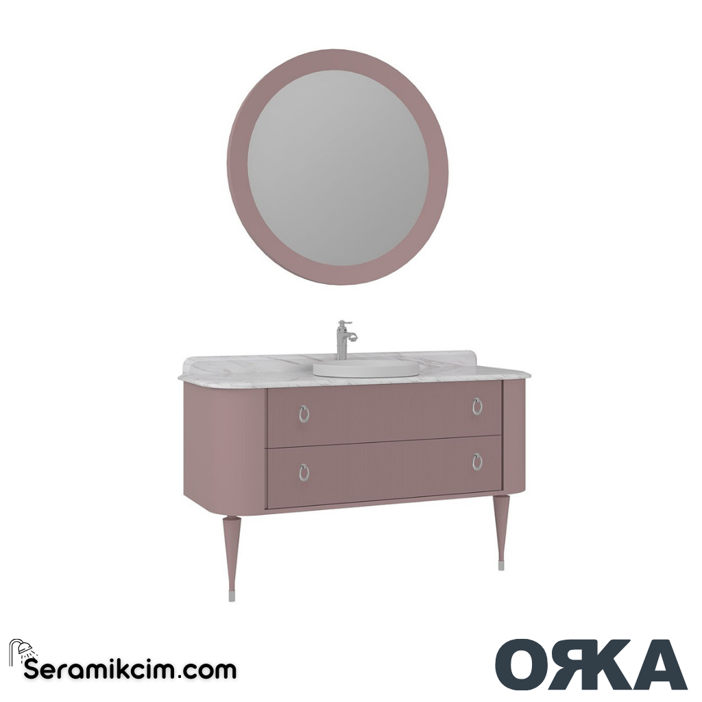 Orka Felice 140cm Banyo Dolabı Set Krom Ahşap Ayaklı Mat Pudra - ORK078.140.04.TKM