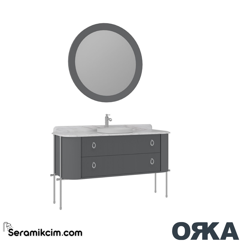 Orka Felice 147cm Banyo Dolabı Set Krom Metal Ayaklı Mat Gri - ORK077.147.03.TKM