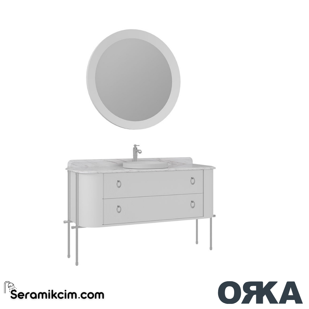 Orka Felice 147cm Banyo Dolabı Set Krom Metal Ayaklı Mat Beyaz - ORK077.147.02.TKM