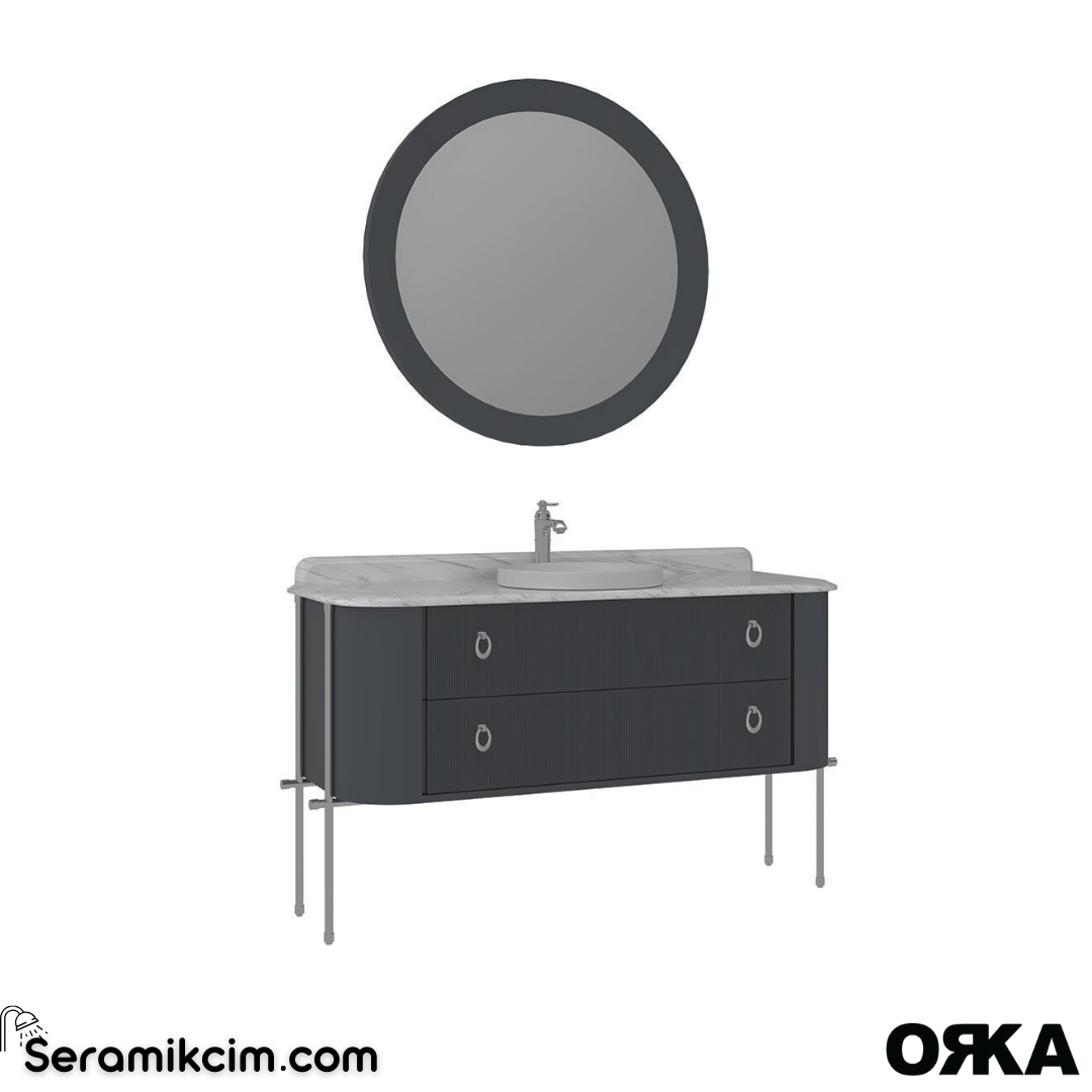Orka Felice 147cm Banyo Dolabı Set (Krom Detay) Metal Ayaklı Mat Antrasit