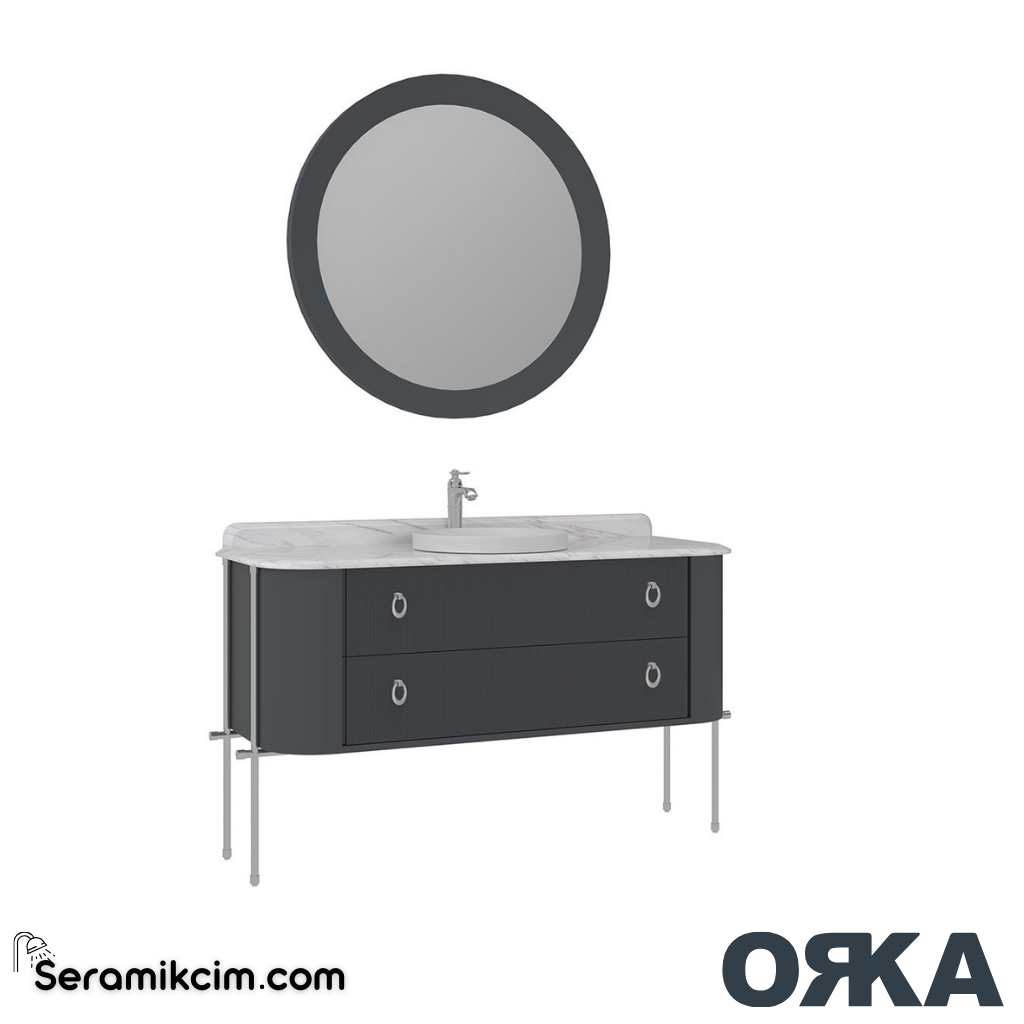Orka Felice 147cm Banyo Dolabı Set Krom Metal Ayaklı Mat Antrasit - ORK077.147.01.TKM