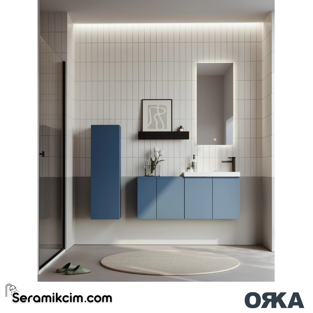 Orka Ferla 30cm Boy Dolabı (Sağ-Sol) Mat Mavi - ORK.BYD1104