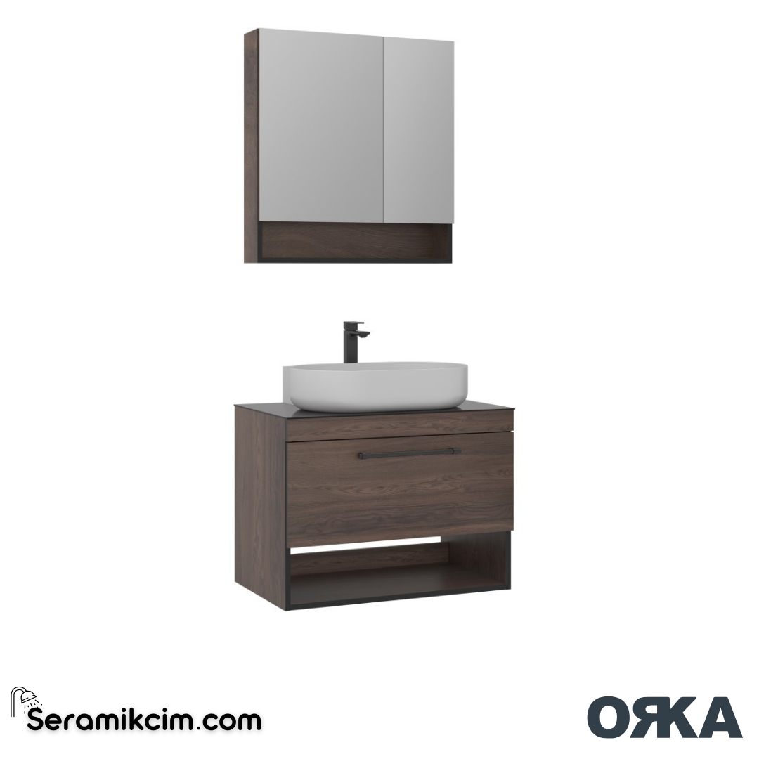 Orka Knidos 90cm Banyo Dolabı Ayna Dolaplı Set Navaro - ORK140.90.03.TKM