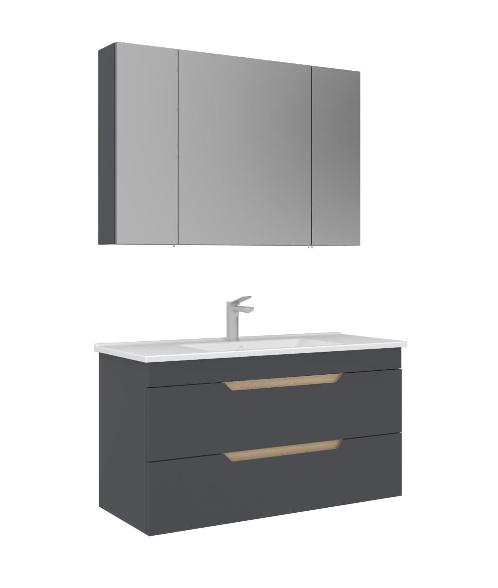 Orka Lena 100cm Asma Banyo Dolabı Set Çekmeceli Mat Antrasit