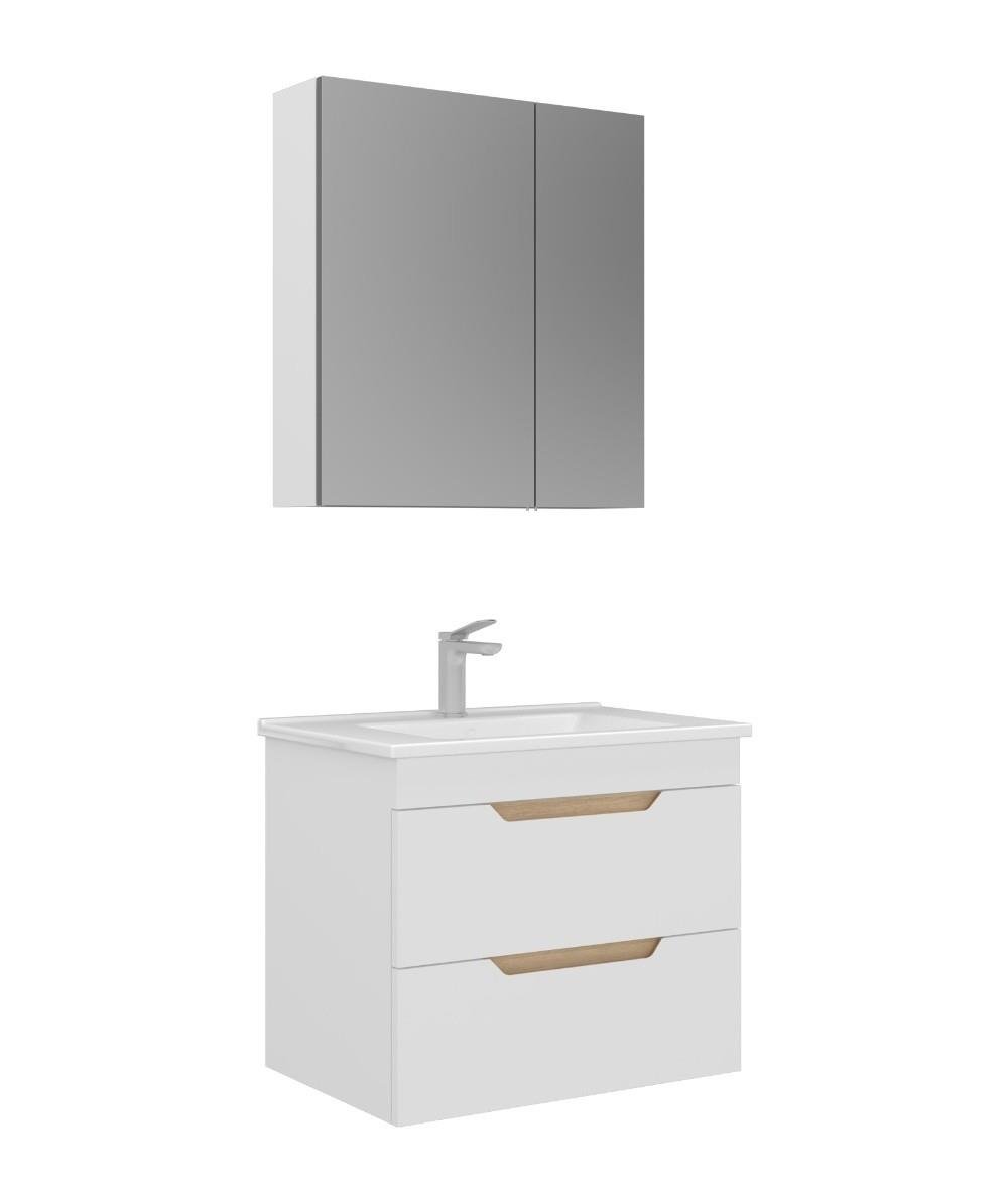 Orka Lena 65cm Asma Banyo Dolabı Set Kapaklı Mat Beyaz