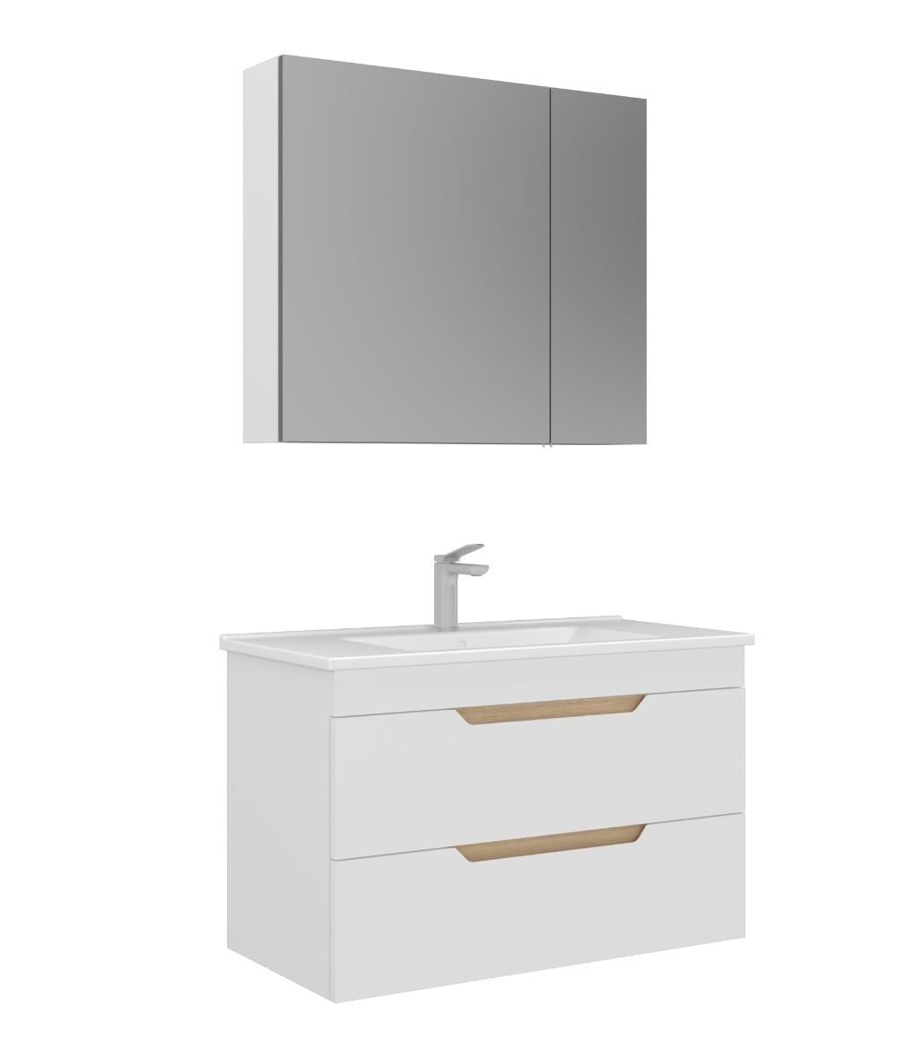 Orka Lena 85cm Asma Banyo Dolabı Set Çekmeceli Mat Beyaz