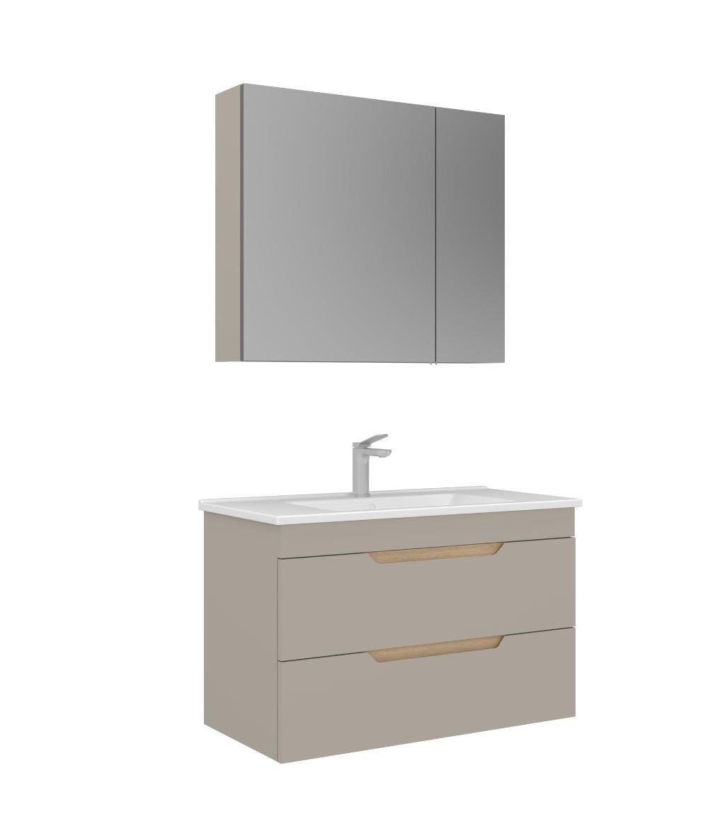 Orka Lena 85cm Asma Banyo Dolabı Set Kapaklı Mat Çöl Beji