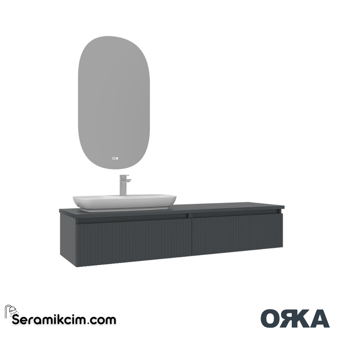 Orka Lentia 160cm Banyo Dolabı Set Mat Antrasit - ORK15.160.01.TKM