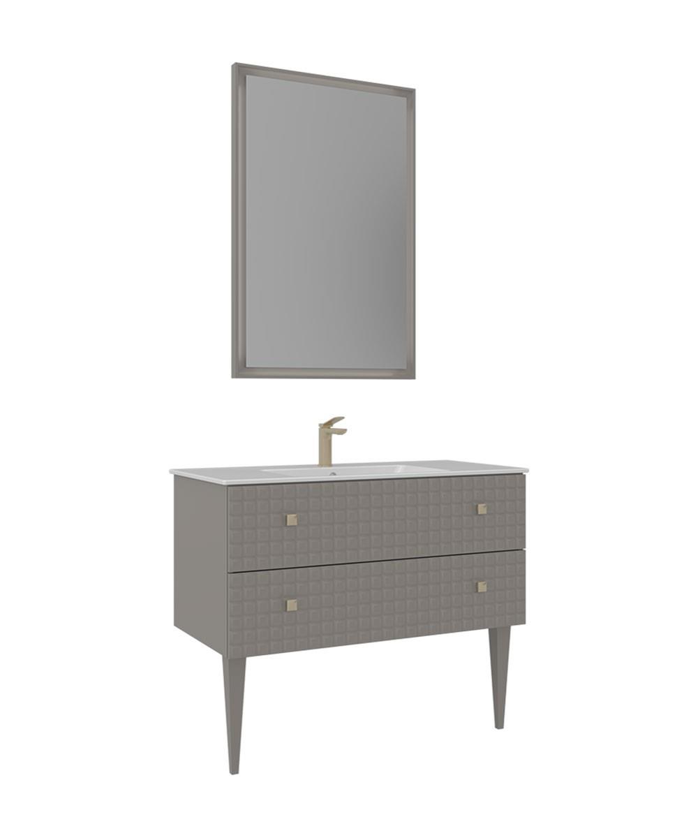 Orka Lipari 80cm Ayaklı Banyo Dolabı Set (Altın Detaylı) Mat Vizon