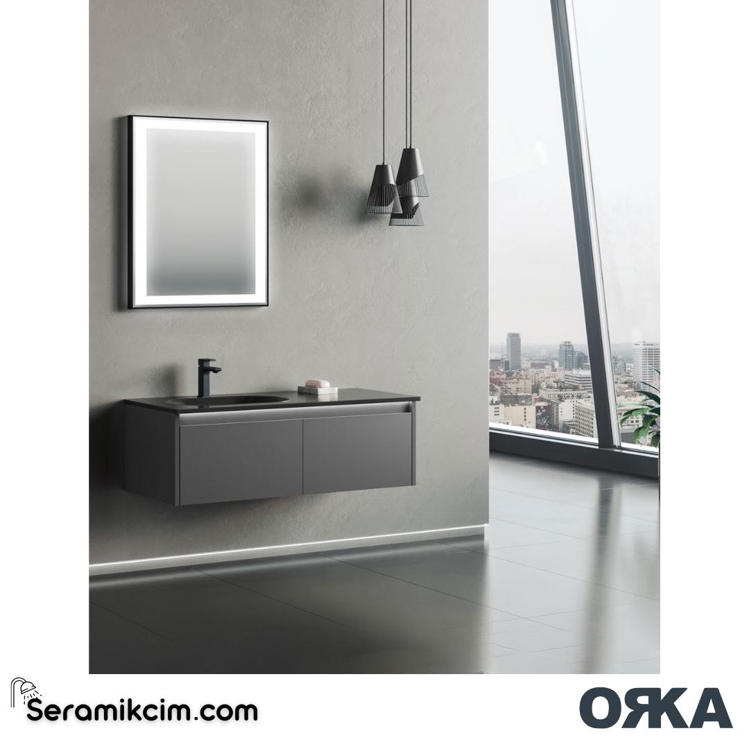 Orka Lisbon 110cm Banyo Dolabı Set Mat Gri - ORK150.110.03.TKM