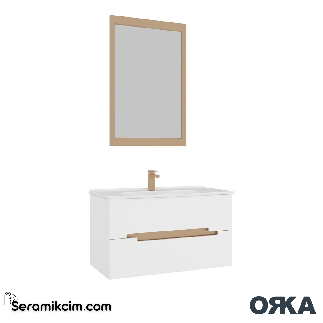 Orka Lodi 100cm Banyo Dolabı Set Beyaz/Altın - ORK151.100.01.TKM