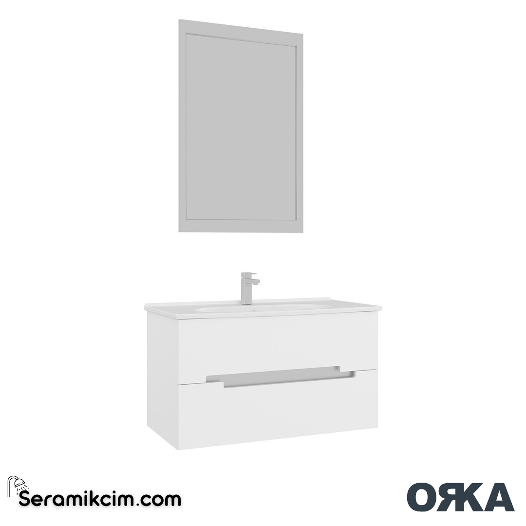 Orka Lodi 100cm Banyo Dolabı Set Beyaz/Gümüş - ORK151.100.02.TKM