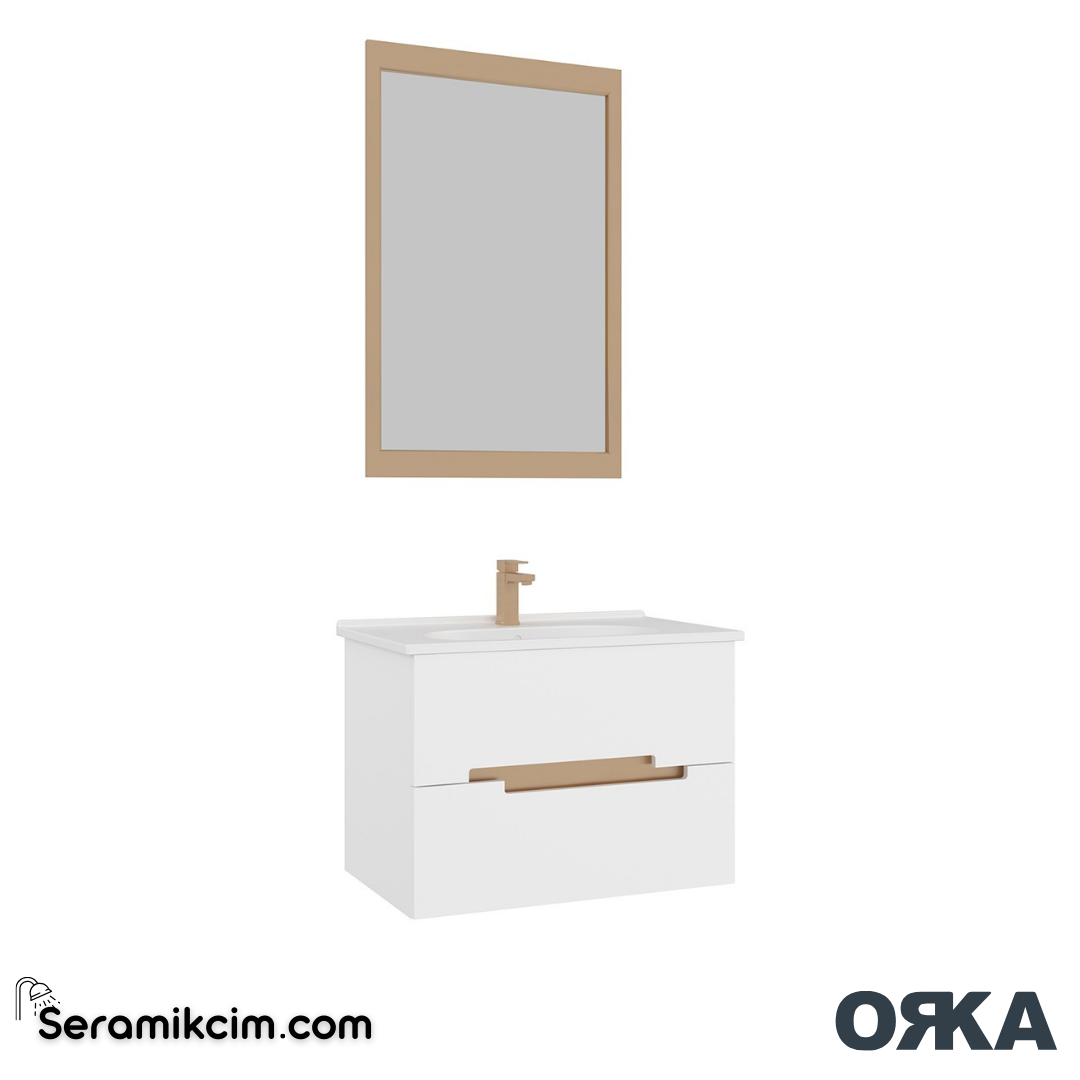 Orka Lodi 80cm Banyo Dolabı Set Beyaz/Altın - ORK151.80.01.TKM