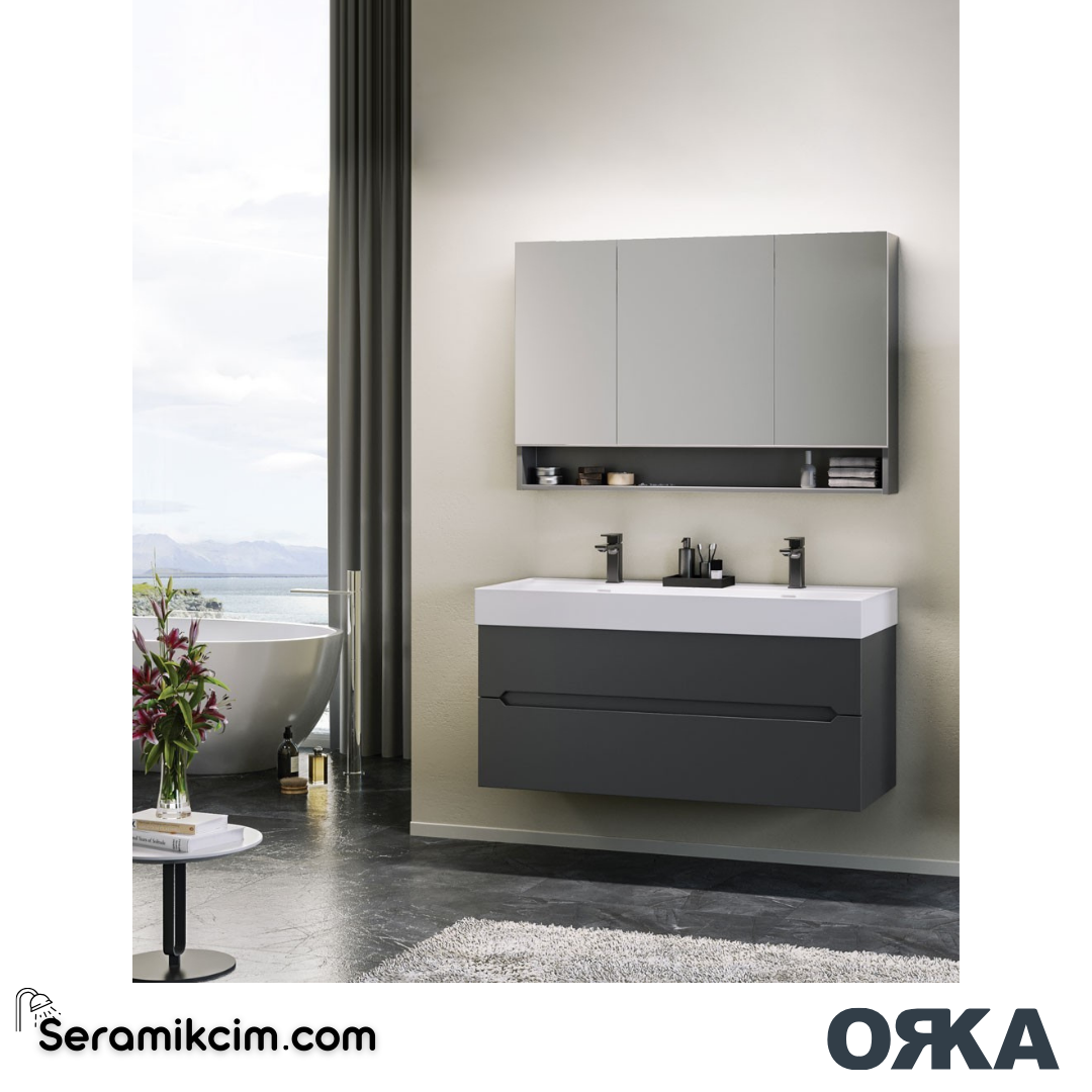 Orka Malta 120cm Banyo Dolabı Set Mat Gri - ORK164.120.03.TKM