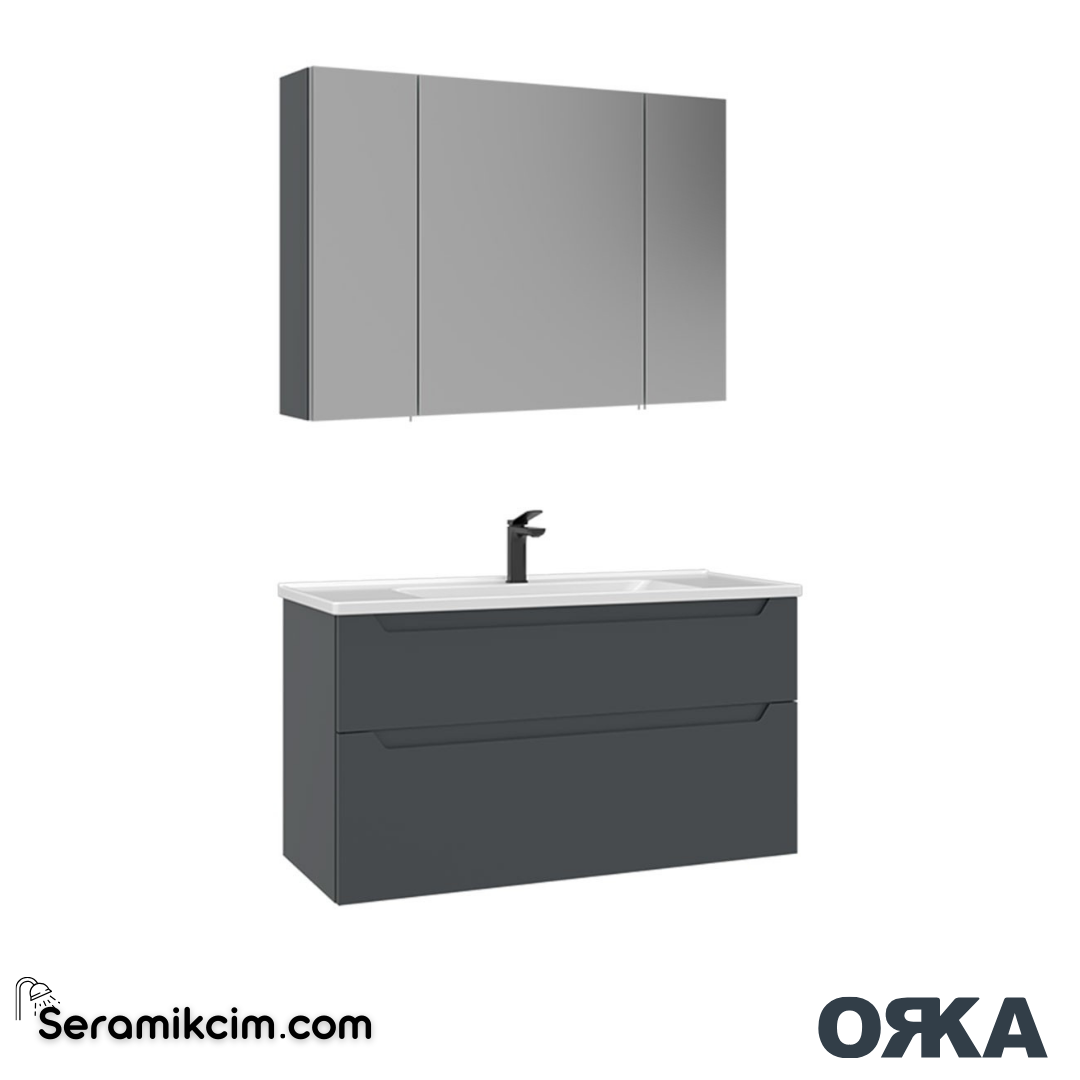 Orka Messina 100cm Banyo Dolabı Dolaplı Ayna Set Mat Antrasit - ORK166.100.01.TKM