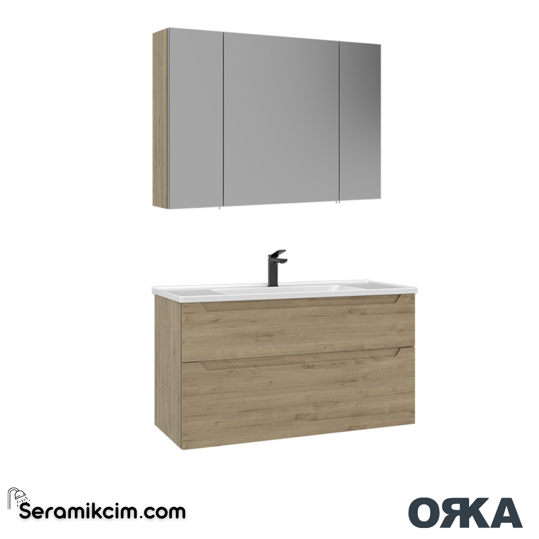 Orka Messina 100cm Banyo Dolabı Dolaplı Ayna Set Meşe - ORK166.100.05.TKM