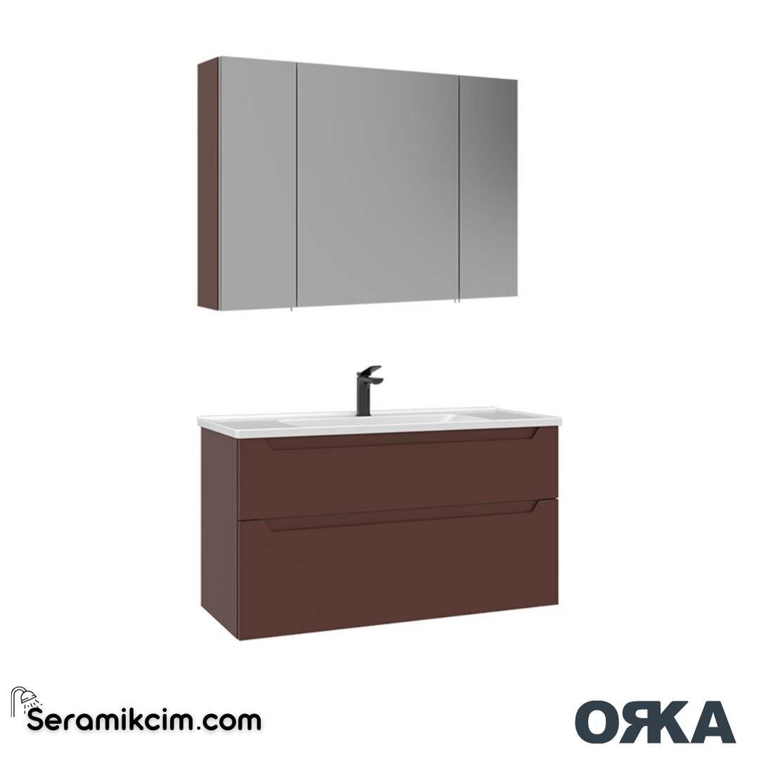 Orka Messina 100cm Banyo Dolabı Dolaplı Ayna Set Tuscan Kırmızı - ORK166.100.04.TKM