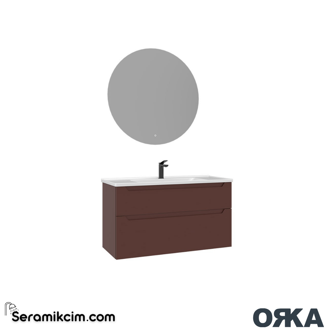 Orka Messina 100cm Banyo Dolabı Ledli Ayna Set Tuscan Kırmızı - ORK165.100.04.TKM