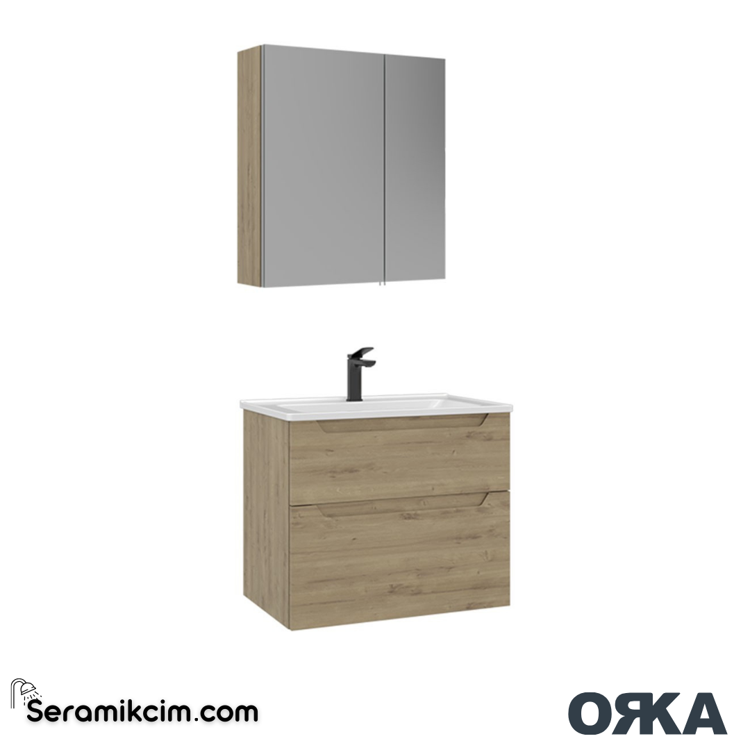 Orka Messina 65cm Banyo Dolabı Dolaplı Ayna Set Meşe - ORK166.65.05.TKM