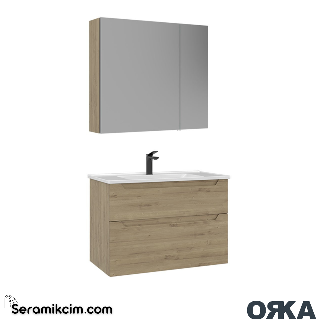 Orka Messina 80cm Banyo Dolabı Dolaplı Ayna Set Meşe - ORK166.80.05.TKM