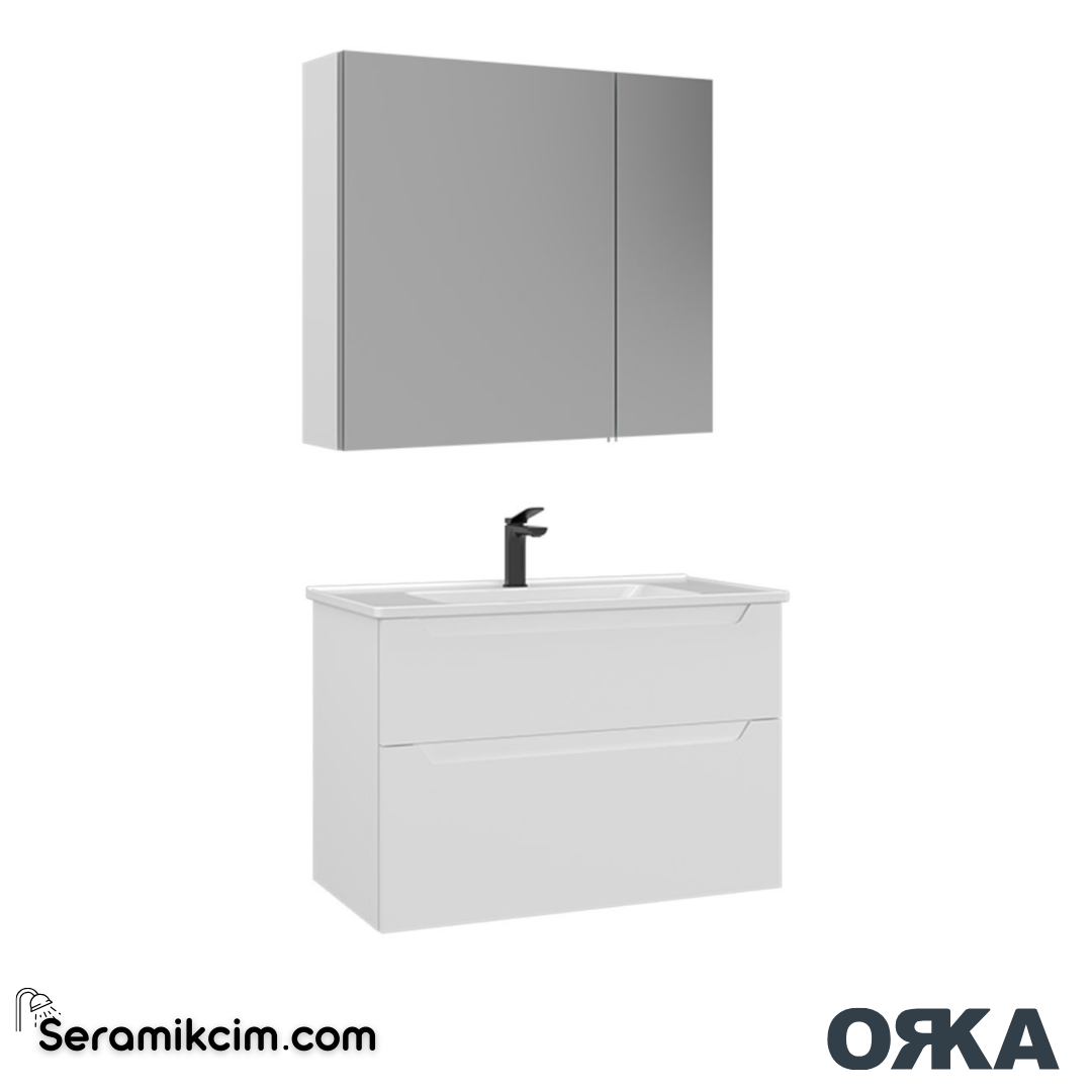 Orka Messina 80cm Banyo Dolabı Dolaplı Ayna Set Mat Beyaz - ORK166.80.02.TKM