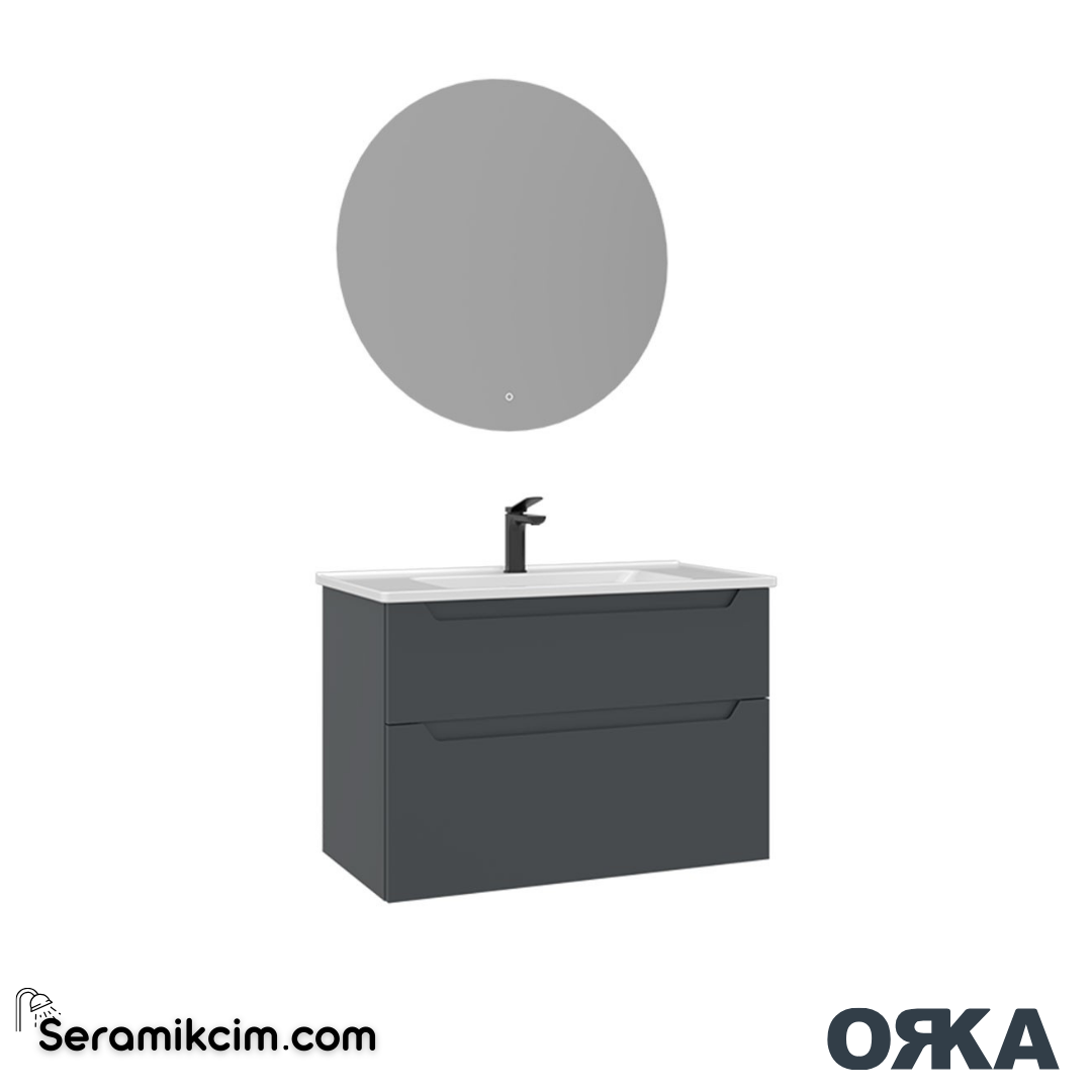 Orka Messina 80cm Banyo Dolabı Ledli Ayna Set Mat Antrasit - ORK165.80.01.TKM