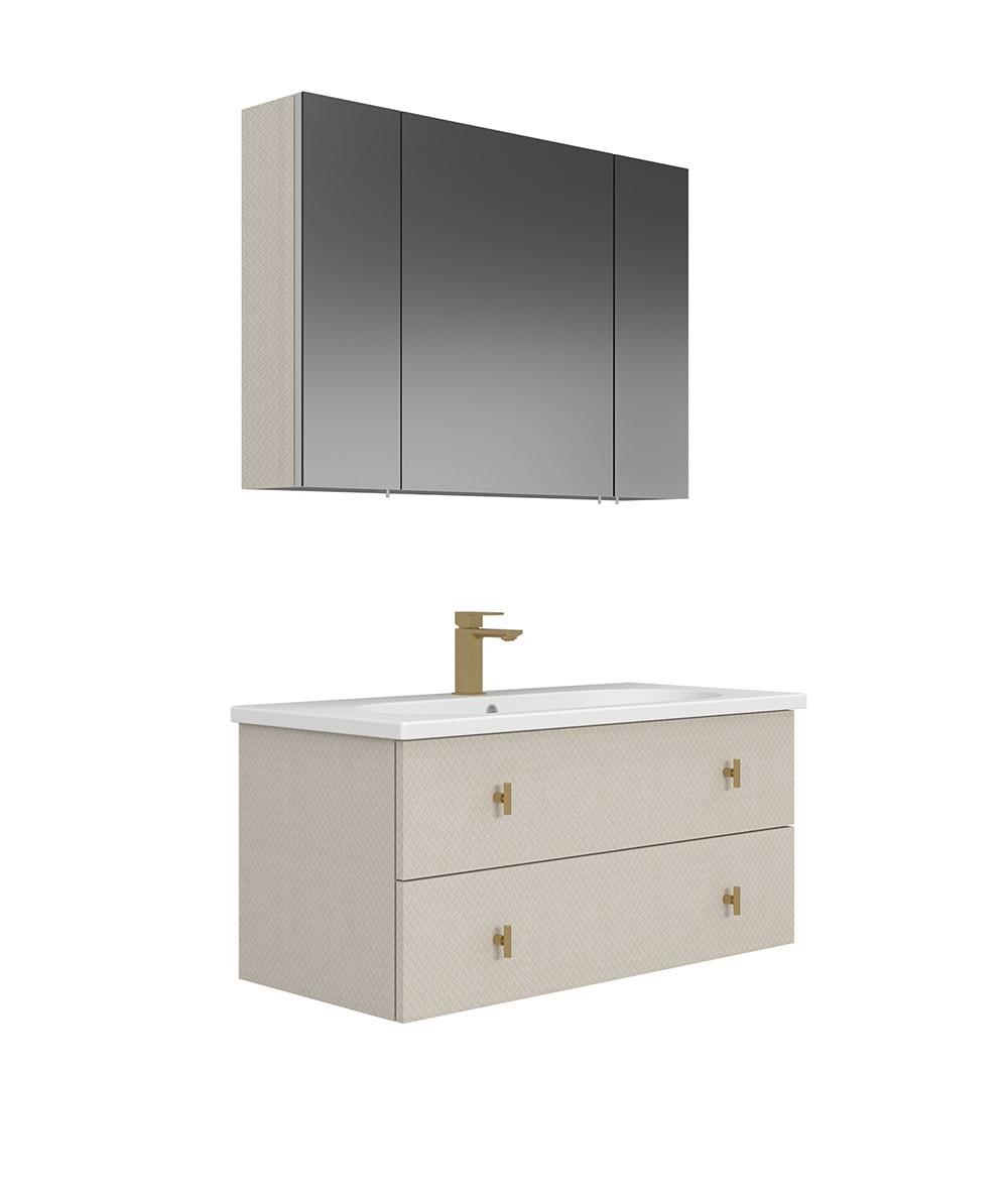 Orka Milazzo 100cm Dolaplı Ayna Asma Banyo Dolabı Set Callisto Altın Detay