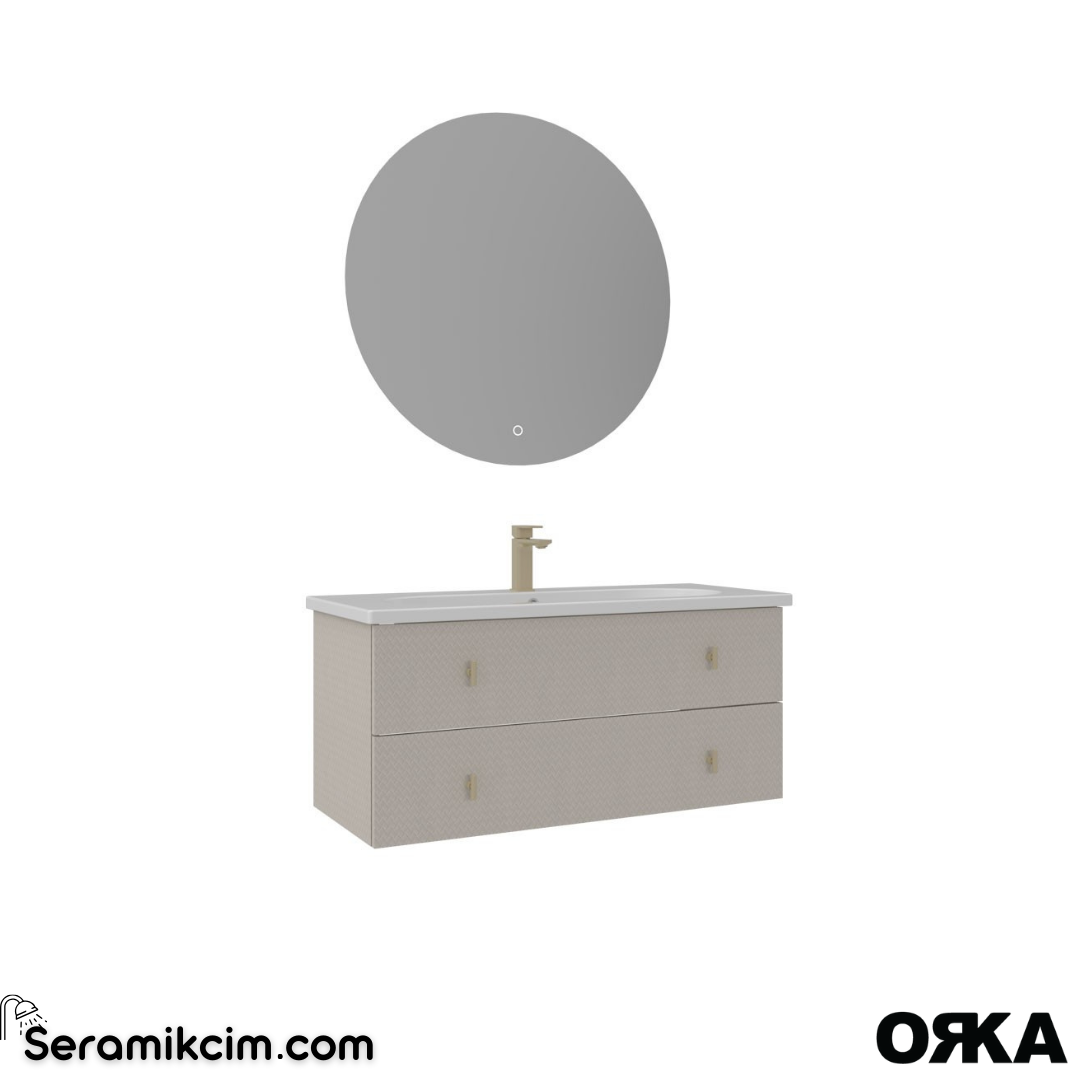 Orka Milazzo 100cm Ledli Ayna Asma Banyo Dolabı Set Callisto Altın Detay