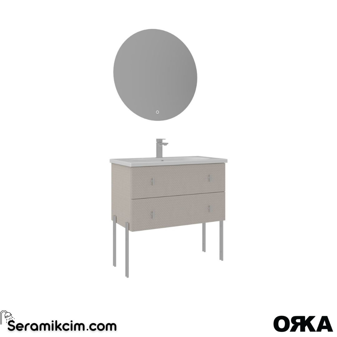 Orka Milazzo 80cm Ledli Ayna Ayaklı Banyo Dolabı Set Callisto Krom Detay