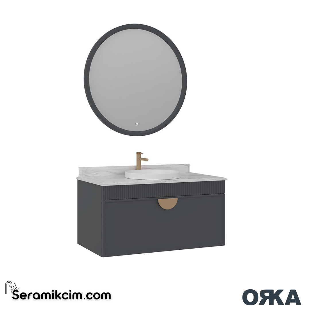 Orka Molino 100cm Banyo Dolabı Set Mat Antrasit Altın Kulp - ORK16.100.01.TKM