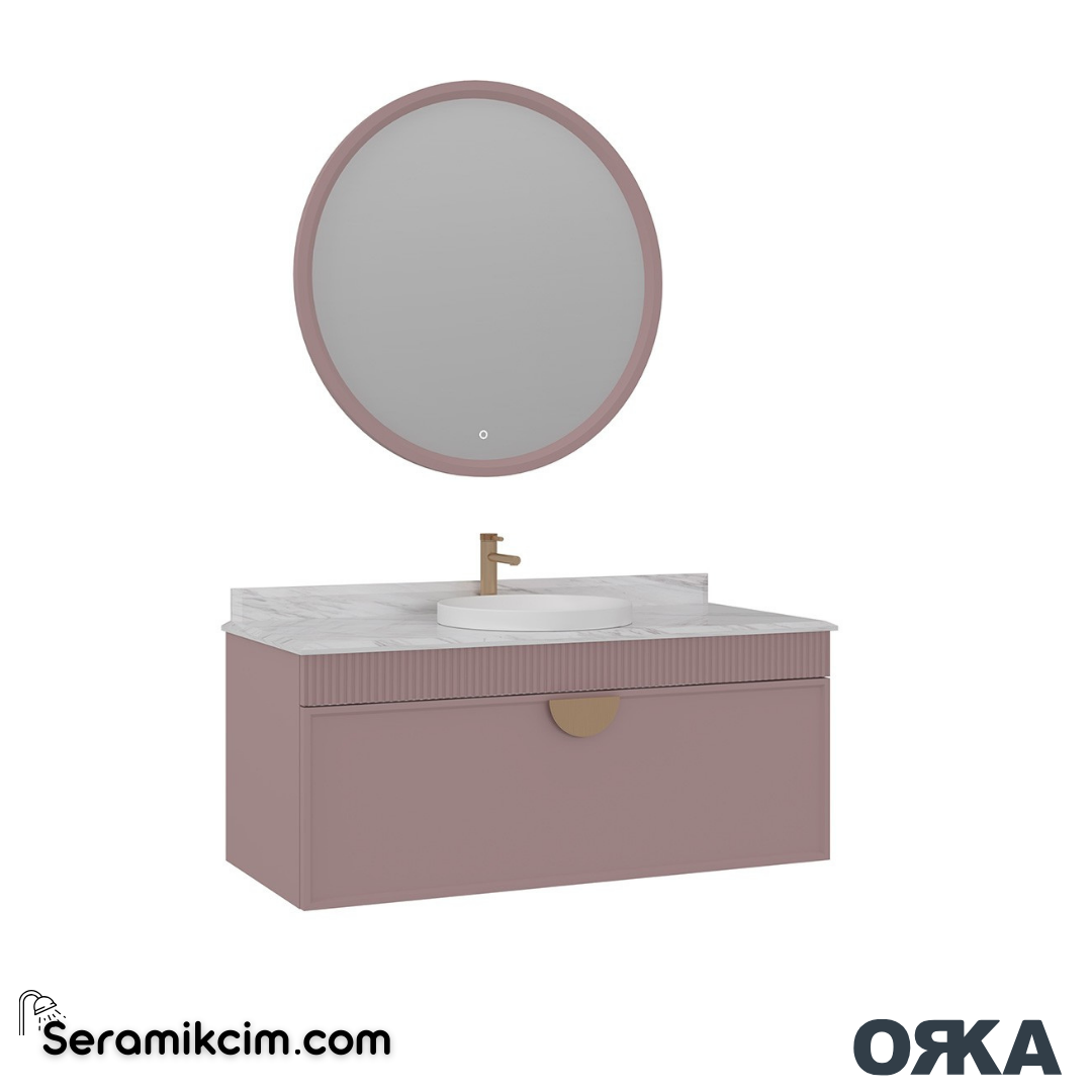 Orka Molino 120cm Banyo Dolabı Set Mat Pudra Altın Kulp - ORK16.120.05.TKM