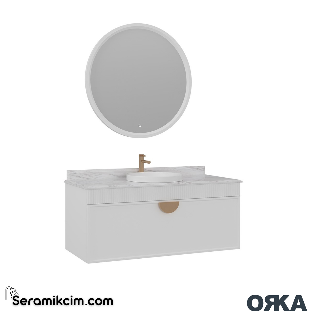 Orka Molino 120cm Banyo Dolabı Set Mat Beyaz Altın Kulp - ORK16.120.02.TKM