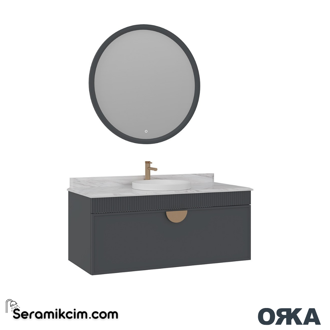 Orka Molino 120cm Banyo Dolabı Set Mat Antrasit Altın Kulp - ORK16.120.01.TKM