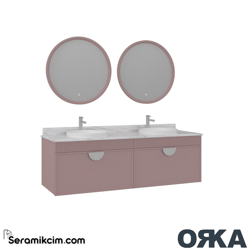 Orka Molino 160cm Banyo Dolabı Set Mat Pudra Krom Kulp - ORK161.160.01.TKM